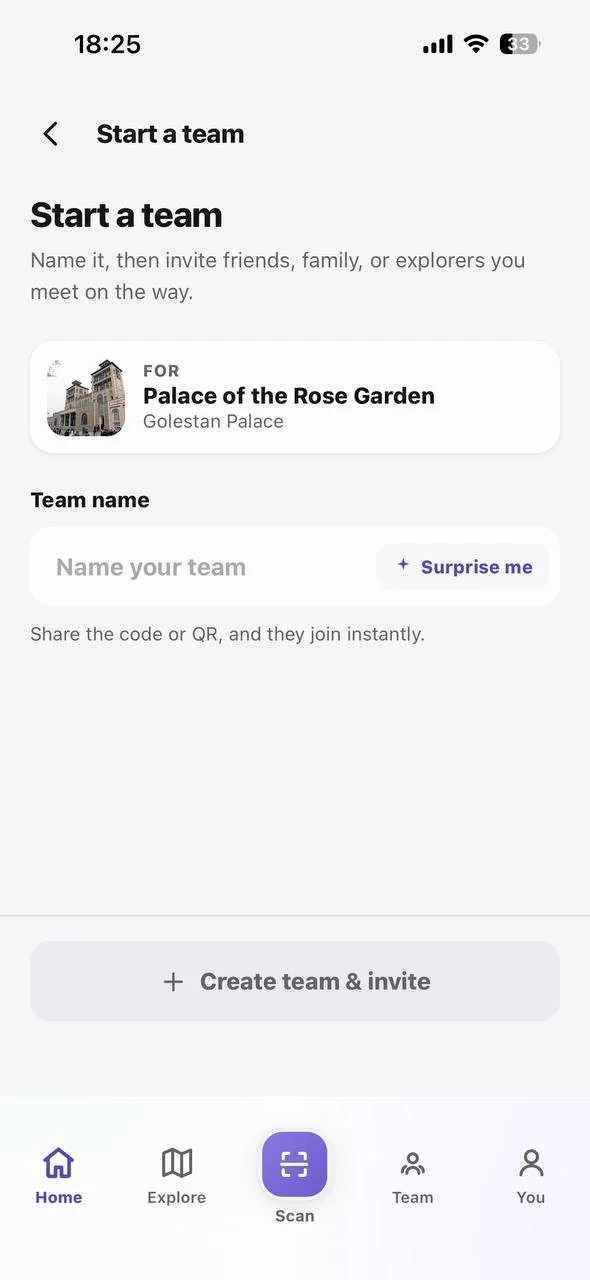 Start a team and share a code or QR
