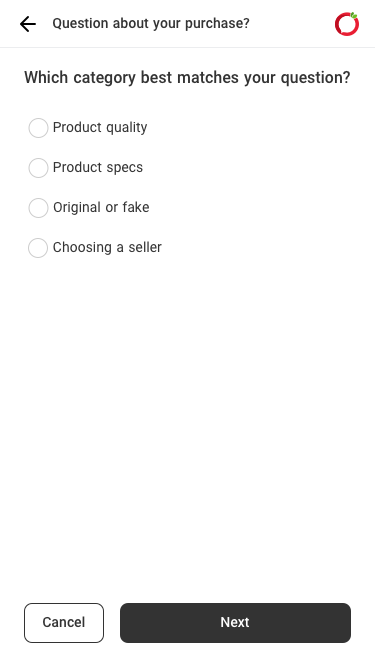Question wizard step choosing a question category
