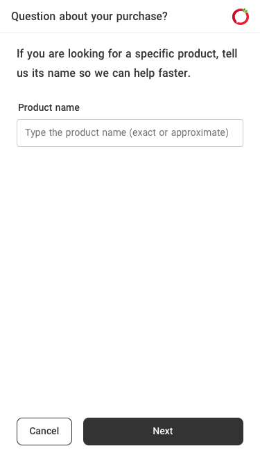 Question wizard step asking for the product name