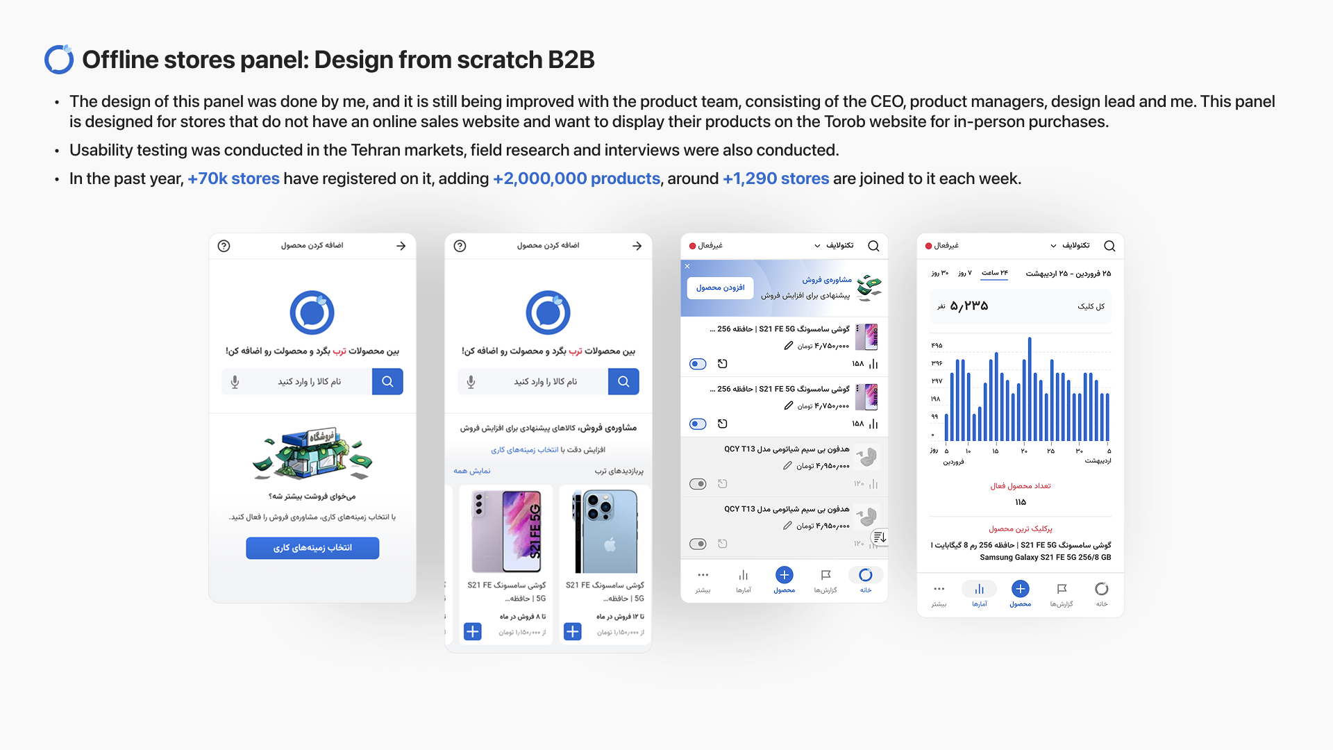 Offline stores panel designed from scratch for B2B sellers